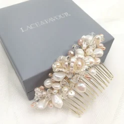 Poirier Pearl Hair Accessories | Gold Hair Accessories*Deloras Gold Freshwater Pearl and Flowers Mini Hair Comb Ivory/ Champagne/ Pale Gold