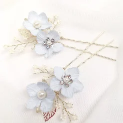 Poirier Something Blue Gifts | Bridesmaid Gifts*Delphinium Pale Blue Flowers and Sprigs Hair Pin Pale Blue/ Light Gold