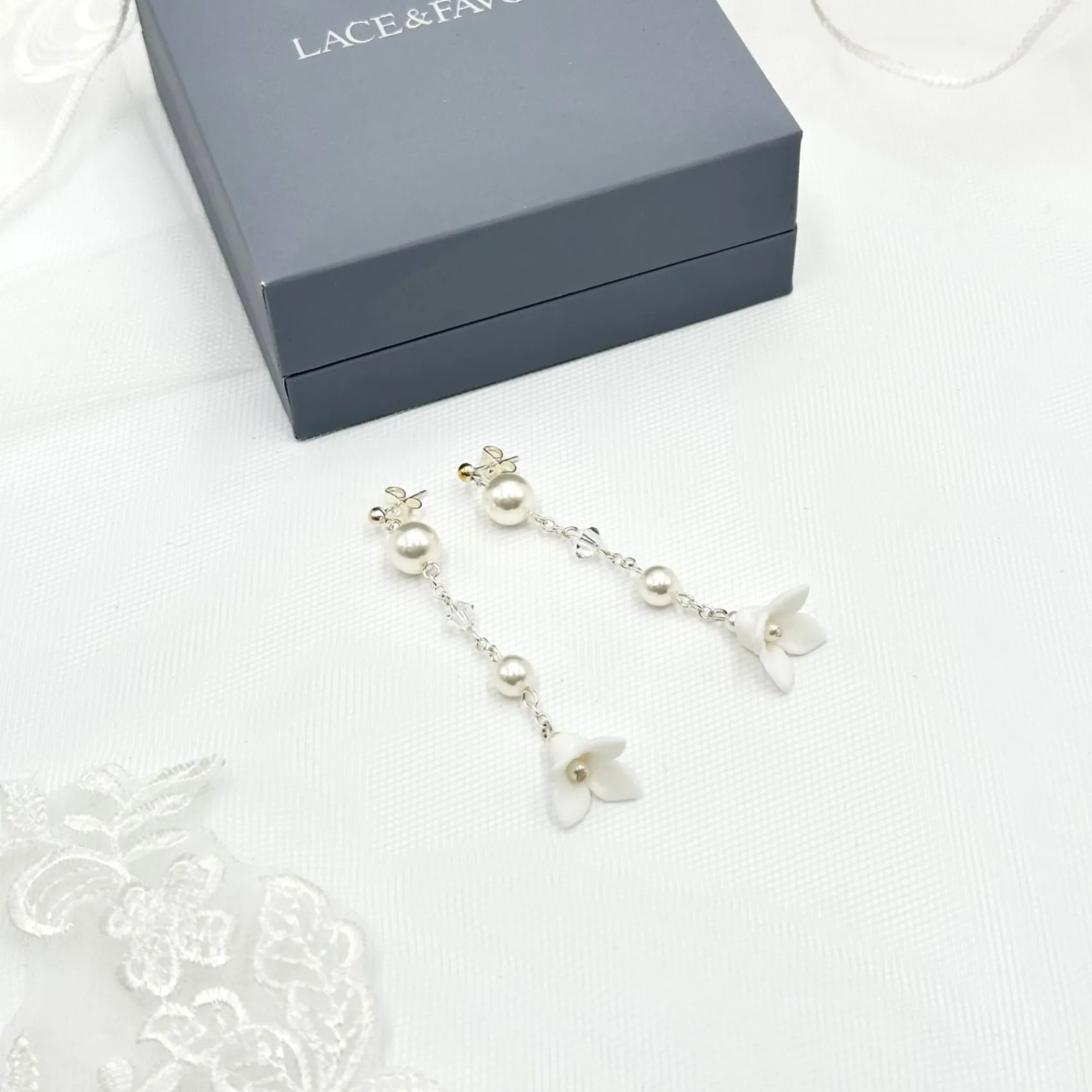 Beads & Beyond Pearl Jewellery | Silver Wedding Jewellery*Dewdrop Long Floral Drop Earrings Ivory/ Silver