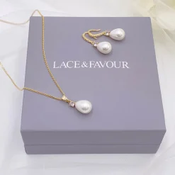Lace & Favour Bridesmaid Gifts | Bride Gifts*Dolci Gold Crystal and Teardrop Pearl Bridal Jewellery Set Ivory/ Gold