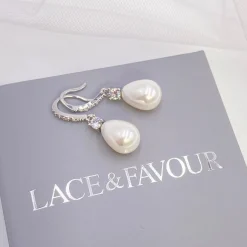Lace & Favour Bridesmaid Gifts | Bride Gifts*Dolci Silver Crystal Embellished Teardrop Pearl Earrings Ivory/ Silver