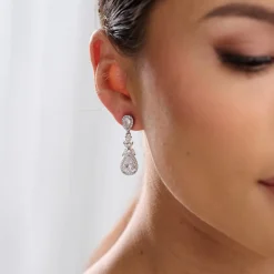 Lace & Favour Silver Prom Jewellery | Prom Earrings*Dominica Cubic Zirconia Drop Earrings Silver