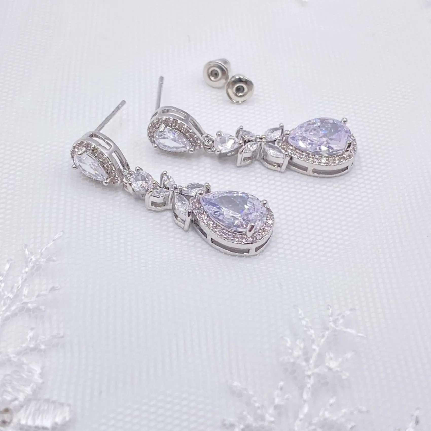 Lace & Favour Silver Prom Jewellery | Prom Earrings*Dominica Cubic Zirconia Drop Earrings Silver