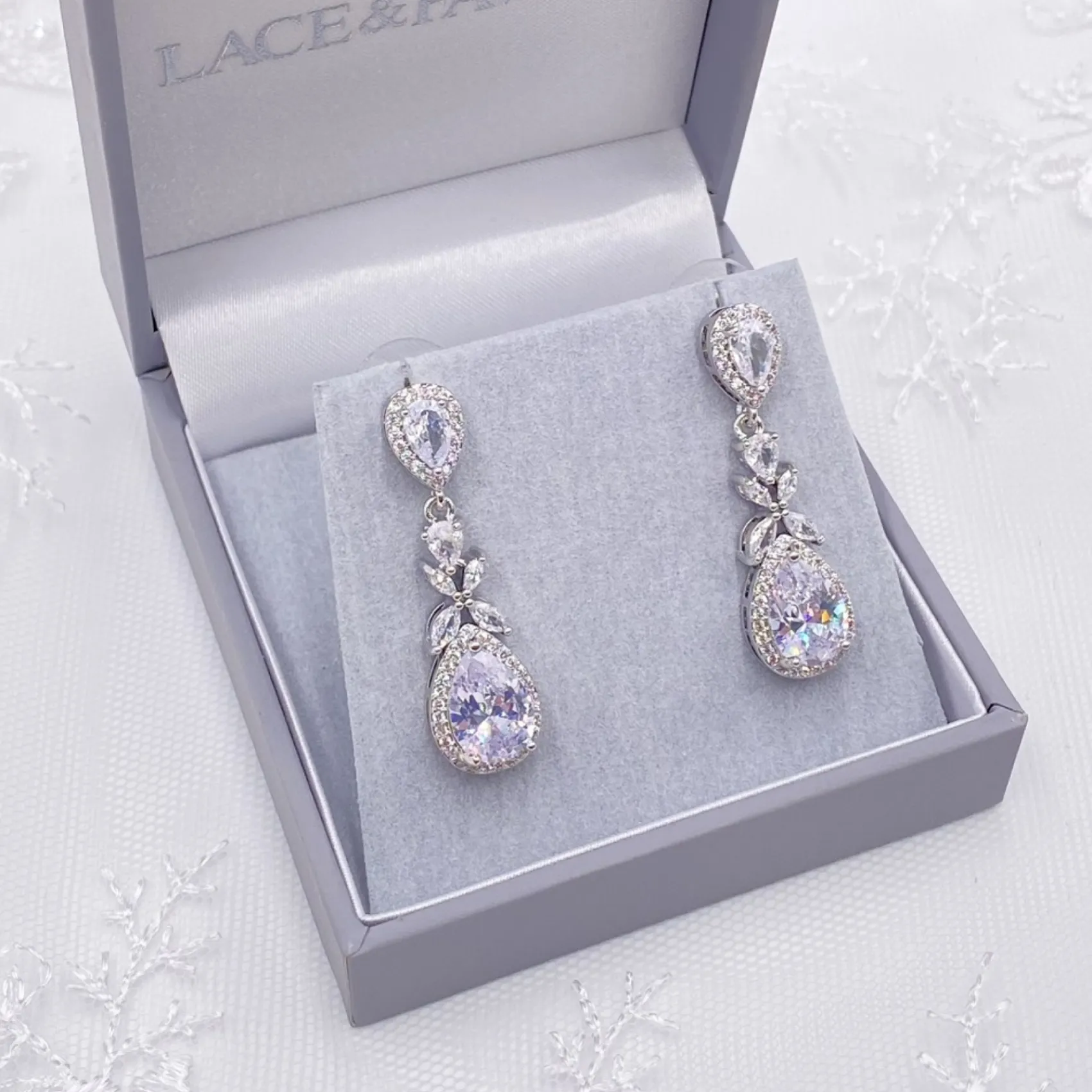 Lace & Favour Silver Prom Jewellery | Prom Earrings*Dominica Cubic Zirconia Drop Earrings Silver