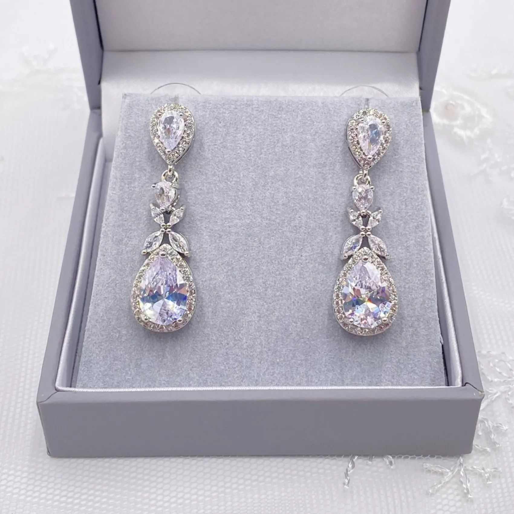 Lace & Favour Silver Prom Jewellery | Prom Earrings*Dominica Cubic Zirconia Drop Earrings Silver