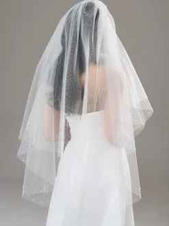 Twilight Designs Two Tier Veils | Fingertip Veils*Dorado Two Tier Cut Edge Pearl Bridal Veil Ivory