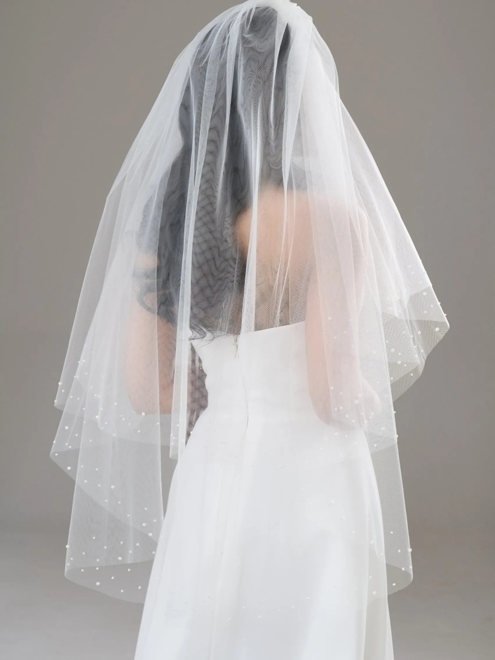 Twilight Designs Two Tier Veils | Fingertip Veils*Dorado Two Tier Cut Edge Pearl Bridal Veil Ivory
