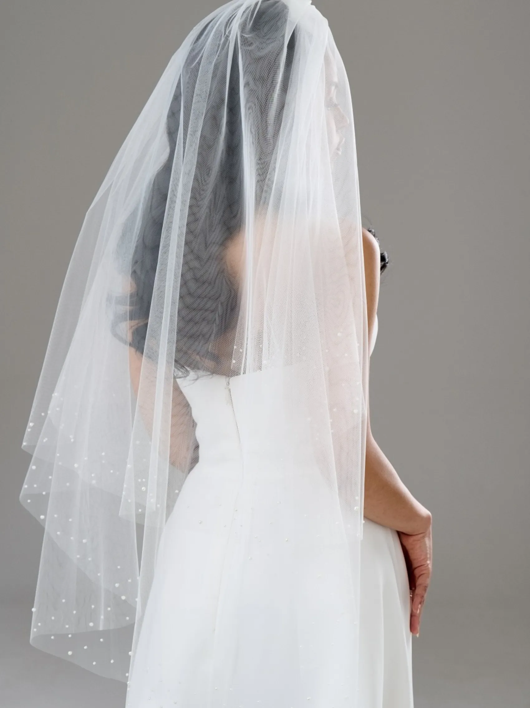Twilight Designs Two Tier Veils | Fingertip Veils*Dorado Two Tier Cut Edge Pearl Bridal Veil Ivory
