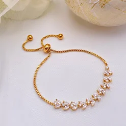 Lace & Favour Gold Prom Jewellery | Prom Bracelets*Dotty Gold Crystal Leaves Adjustable Bracelet