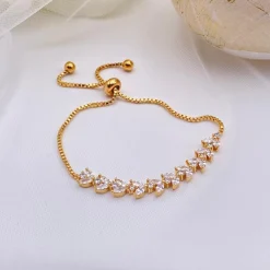 Lace & Favour Gold Prom Jewellery | Prom Bracelets*Dotty Gold Crystal Leaves Adjustable Bracelet