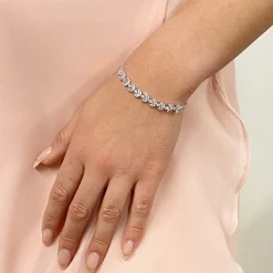 Lace & Favour Silver Prom Jewellery | Prom Bracelets*Dotty Silver Crystal Leaves Adjustable Bracelet