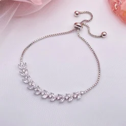 Lace & Favour Silver Prom Jewellery | Prom Bracelets*Dotty Silver Crystal Leaves Adjustable Bracelet