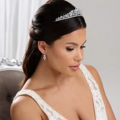 Lace & Favour Prom Headbands & Tiaras | Crystal Hair Accessories*Downton Floral Cubic Zirconia Crystal Wedding Tiara Silver