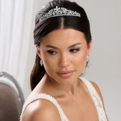 Lace & Favour Prom Headbands & Tiaras | Crystal Hair Accessories*Downton Floral Cubic Zirconia Crystal Wedding Tiara Silver
