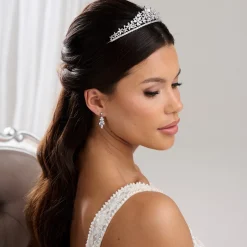 Lace & Favour Prom Headbands & Tiaras | Crystal Hair Accessories*Downton Floral Cubic Zirconia Crystal Wedding Tiara Silver