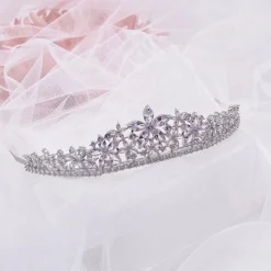 Lace & Favour Prom Headbands & Tiaras | Crystal Hair Accessories*Downton Floral Cubic Zirconia Crystal Wedding Tiara Silver