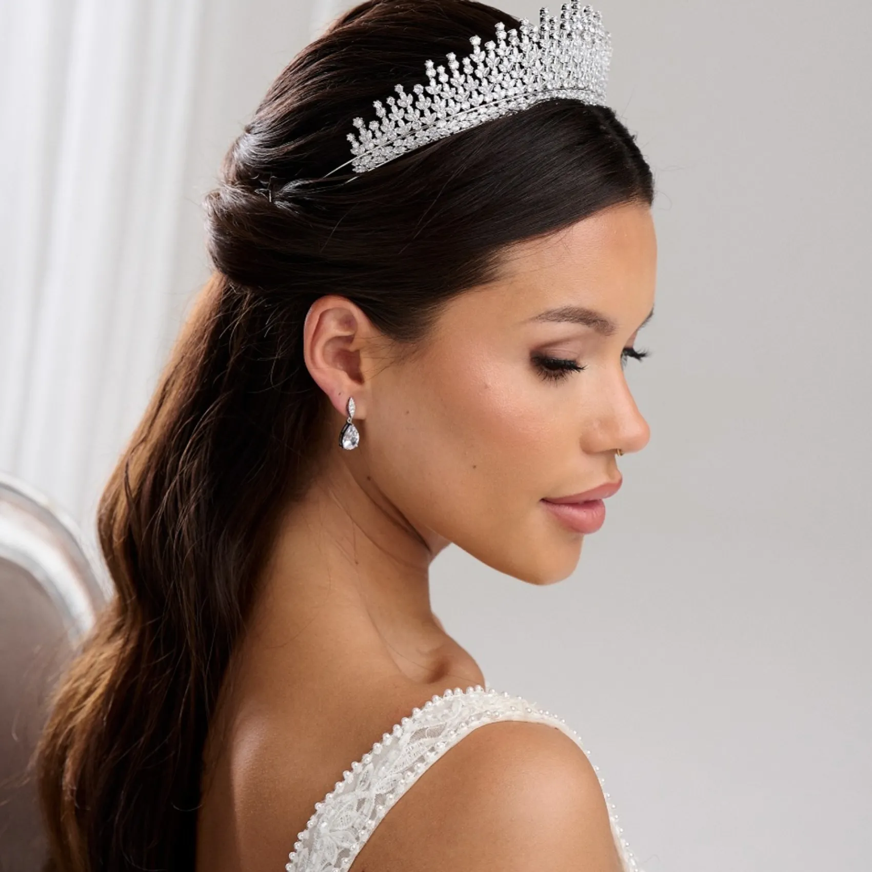 Lace & Favour Crystal Hair Accessories | Silver Hair Accessories*Dubai Statement Cubic Zirconia Bridal Crown Silver
