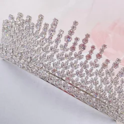 Lace & Favour Crystal Hair Accessories | Silver Hair Accessories*Dubai Statement Cubic Zirconia Bridal Crown Silver