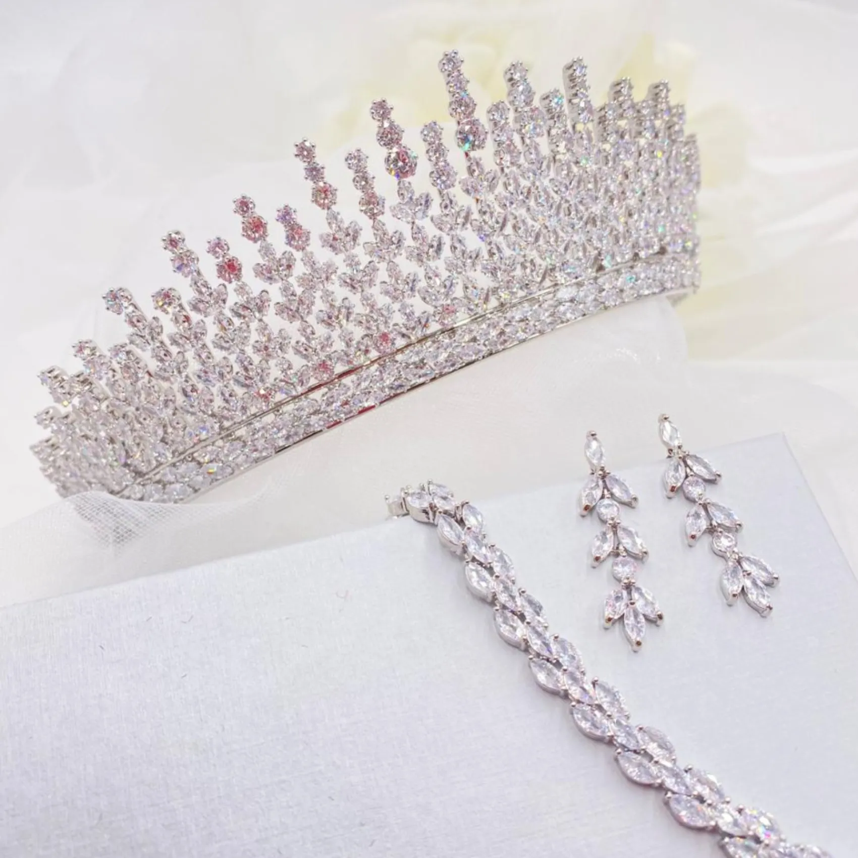 Lace & Favour Crystal Hair Accessories | Silver Hair Accessories*Dubai Statement Cubic Zirconia Bridal Crown Silver
