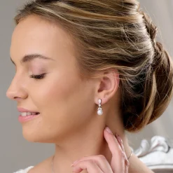 Lace & Favour Bridesmaid Gifts | Bride Gifts*Elegance Crystal and Pearl Wedding Earrings Ivory/ Silver
