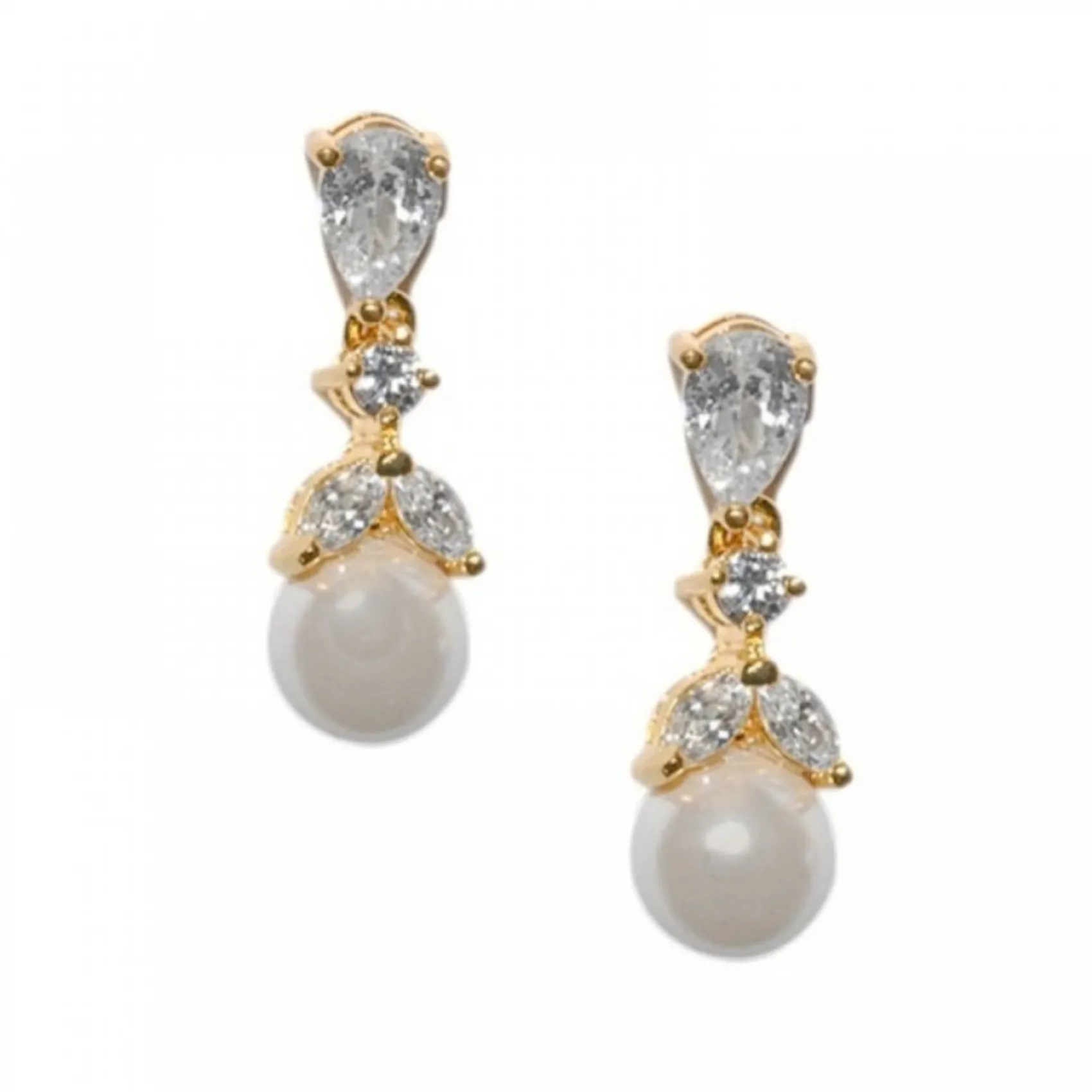 Lace & Favour Bridesmaid Gifts | Pearl Jewellery*Elegance Crystal and Pearl Wedding Earrings (Gold) Ivory/ Gold