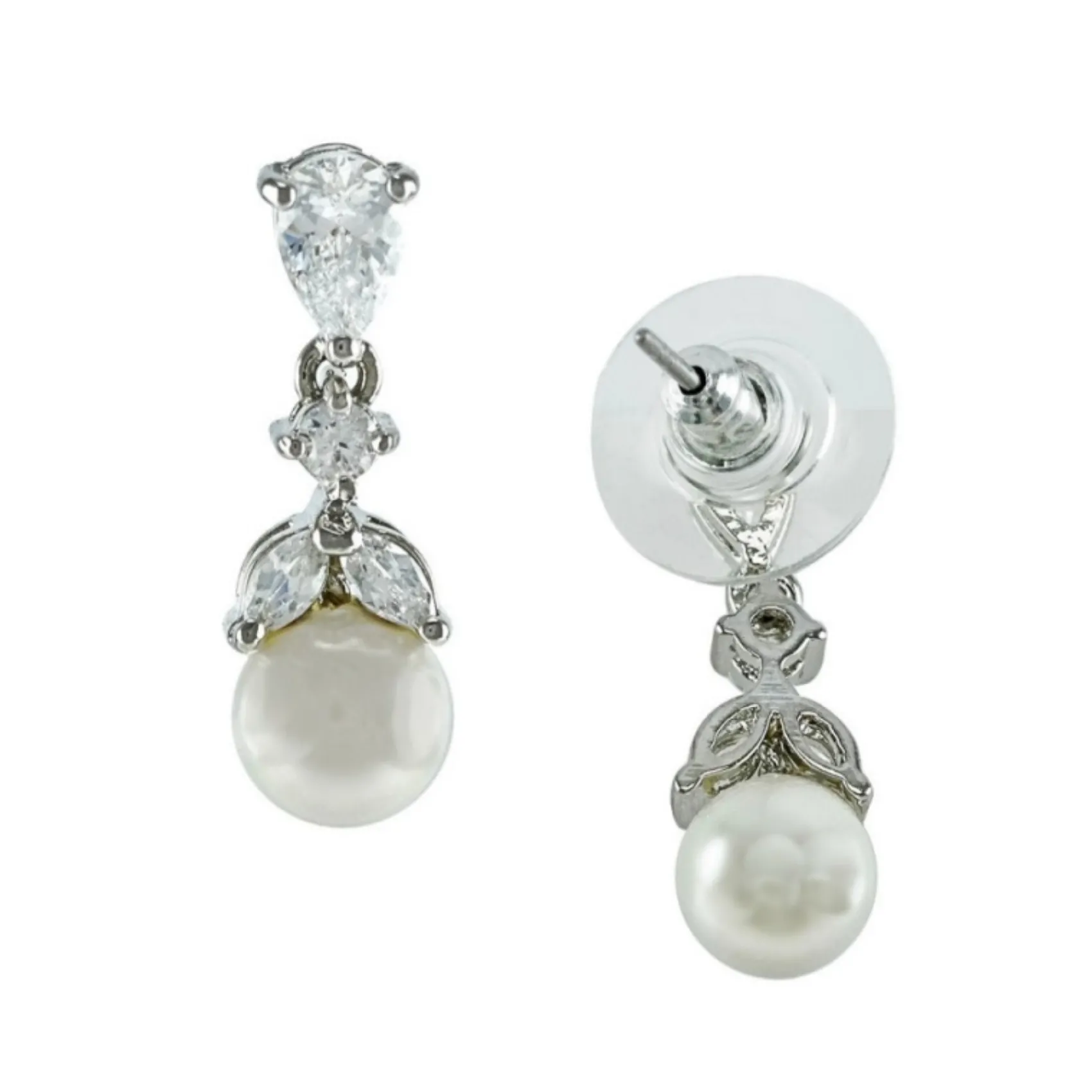 Lace & Favour Bridesmaid Gifts | Bride Gifts*Elegance Crystal and Pearl Wedding Earrings Ivory/ Silver