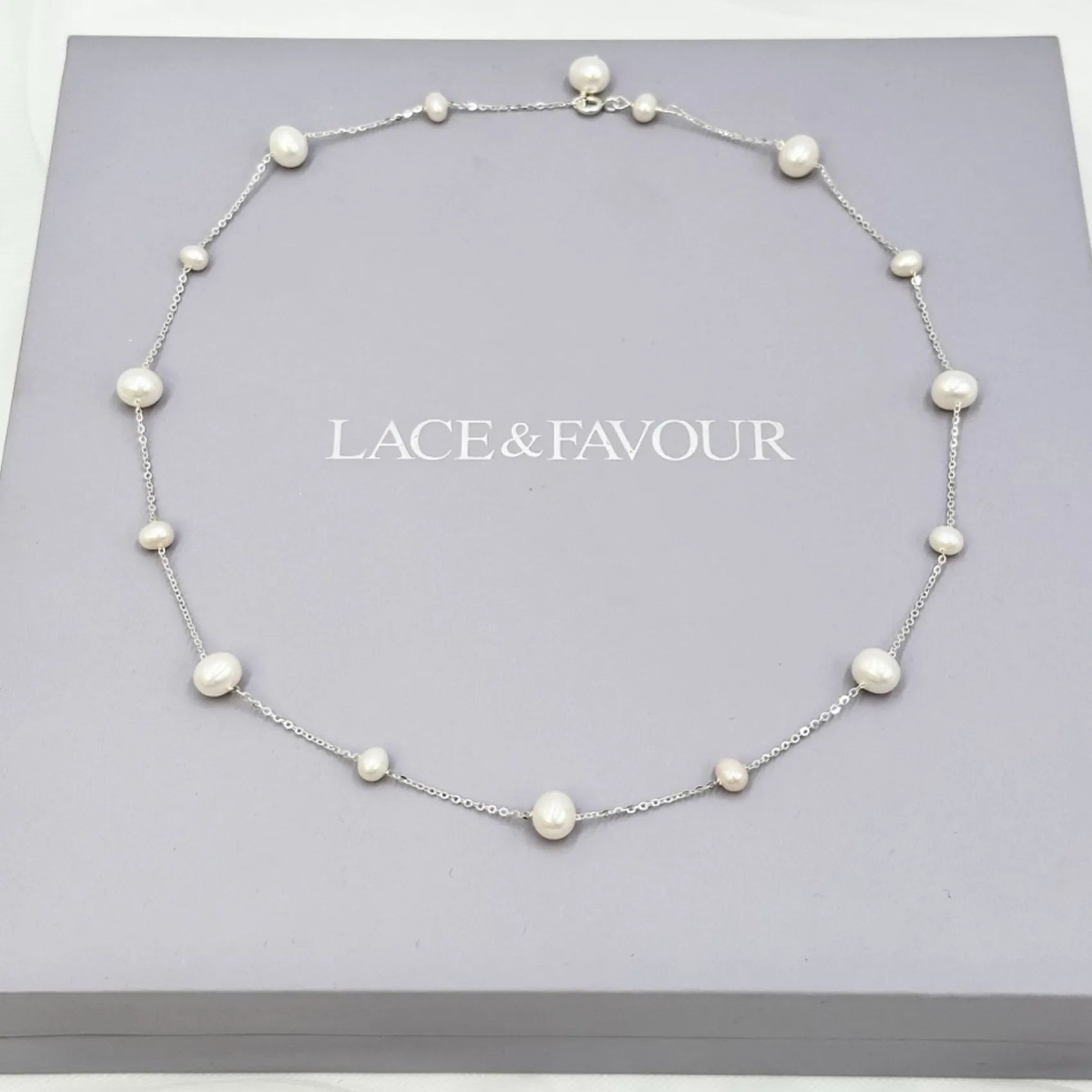 Lace & Favour Pearl Jewellery | Silver Wedding Jewellery*Elenoa Dainty Pearl Chain Necklace Ivory/ Silver