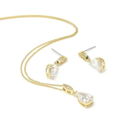 Lace & Favour Gold Prom Jewellery | Prom Jewellery Sets*Ellie Gold Cubic Zirconia Crystal Wedding Jewellery Set