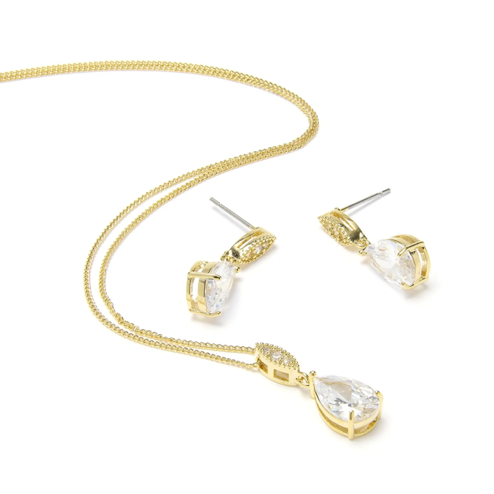 Lace & Favour Gold Prom Jewellery | Prom Jewellery Sets*Ellie Gold Cubic Zirconia Crystal Wedding Jewellery Set