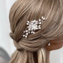Lace & Favour Pearl Hair Accessories | Silver Hair Accessories*Ellie Pearl Cluster Wedding Hair Pin (Silver) Ivory/ Silver
