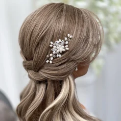 Lace & Favour Pearl Hair Accessories | Silver Hair Accessories*Ellie Pearl Cluster Wedding Hair Pin (Silver) Ivory/ Silver