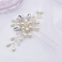 Lace & Favour Pearl Hair Accessories | Silver Hair Accessories*Ellie Pearl Cluster Wedding Hair Pin (Silver) Ivory/ Silver