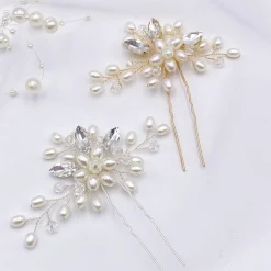 Lace & Favour Pearl Hair Accessories | Silver Hair Accessories*Ellie Pearl Cluster Wedding Hair Pin (Silver) Ivory/ Silver
