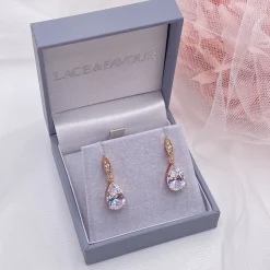 Lace & Favour Bridesmaid Gifts | Crystal Jewellery*Ellie Rose Gold Teardrop Crystal Earrings