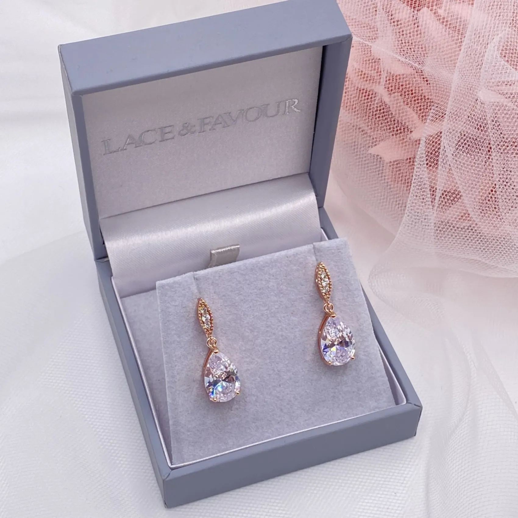 Lace & Favour Bridesmaid Gifts | Crystal Jewellery*Ellie Rose Gold Teardrop Crystal Earrings