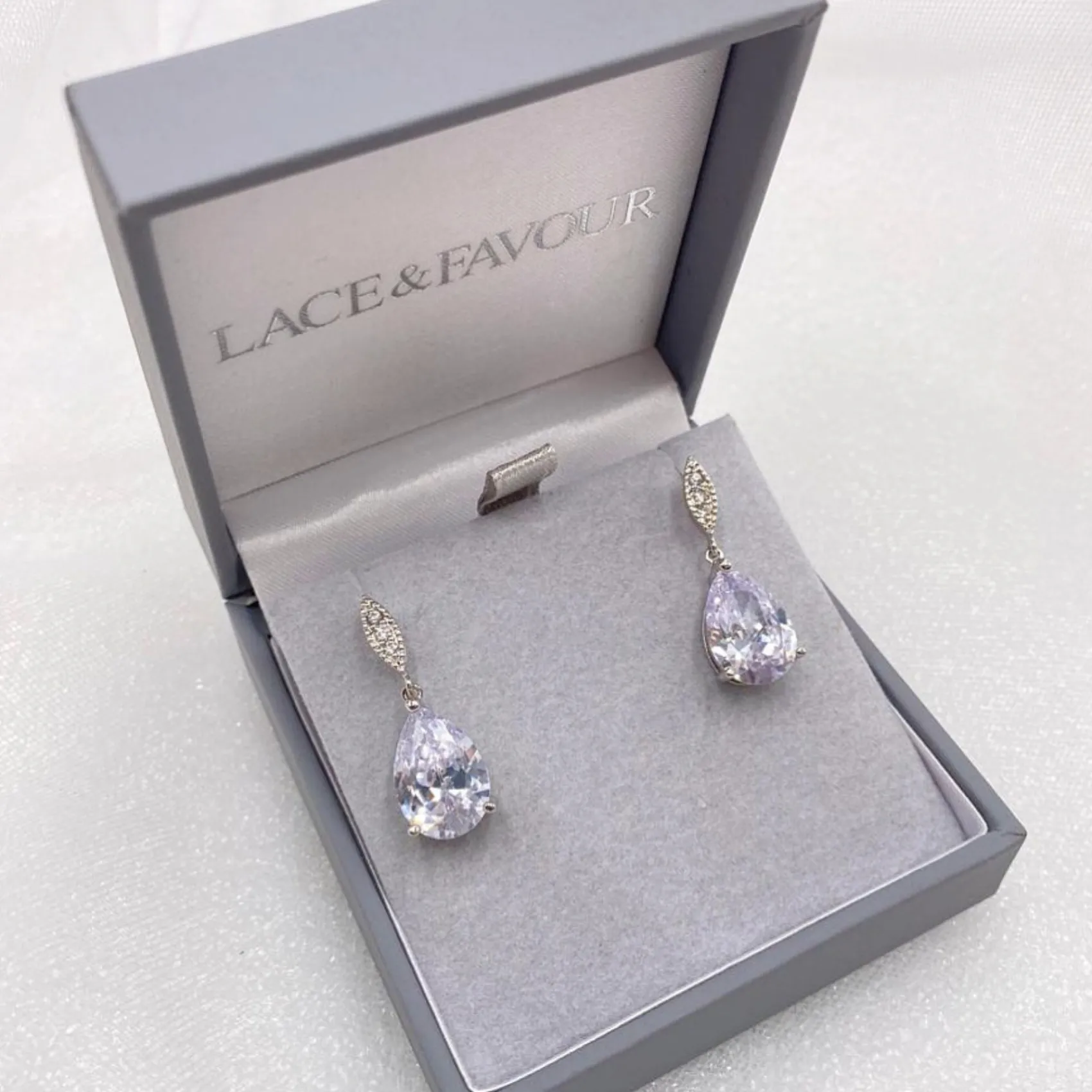 Lace & Favour Silver Prom Jewellery | Prom Earrings*Ellie Silver Teardrop Crystal Earrings