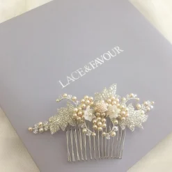 Beads & Beyond Vintage Headpieces | Pearl Hair Accessories*Elouise Beaded Leaves and Champagne Pearl Vintage Inspired Hair Comb Champagne/Silver