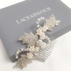 Beads & Beyond Vintage Headpieces | Pearl Hair Accessories*Elouise Beaded Leaves and Ivory Pearl Vintage Inspired Hair comb Ivory/Silver