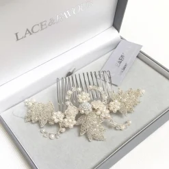 Beads & Beyond Vintage Headpieces | Pearl Hair Accessories*Elouise Beaded Leaves and Ivory Pearl Vintage Inspired Hair comb Ivory/Silver