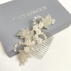 Beads & Beyond Vintage Headpieces | Pearl Hair Accessories*Elouise Beaded Leaves and Ivory Pearl Vintage Inspired Hair comb Ivory/Silver