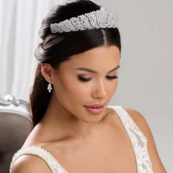 Lace & Favour Crystal Hair Accessories | Silver Hair Accessories*Empress Statement Cubic Zirconia Crystal Bridal Tiara Silver