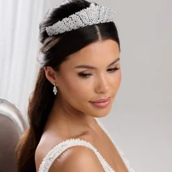 Lace & Favour Crystal Hair Accessories | Silver Hair Accessories*Empress Statement Cubic Zirconia Crystal Bridal Tiara Silver