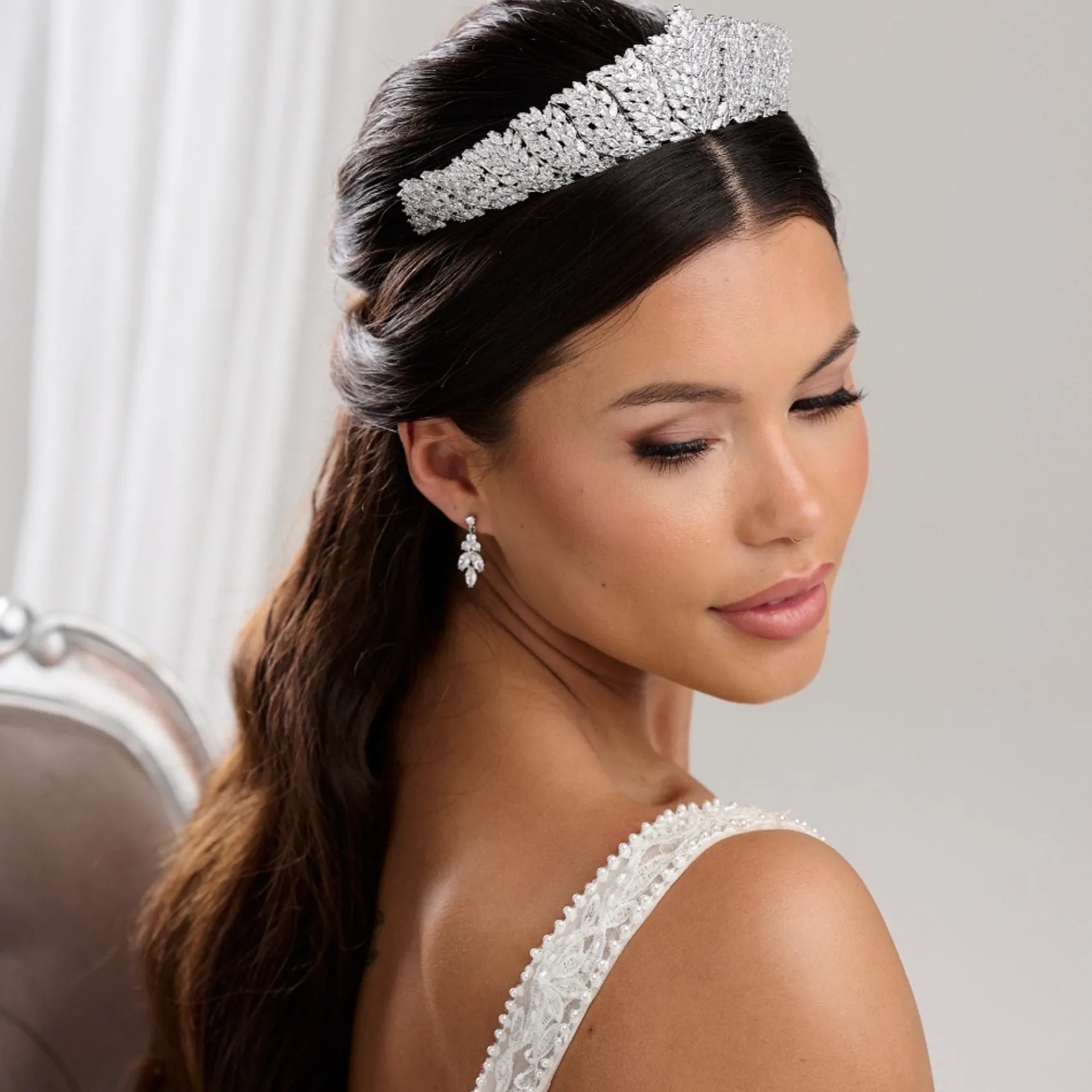Lace & Favour Crystal Hair Accessories | Silver Hair Accessories*Empress Statement Cubic Zirconia Crystal Bridal Tiara Silver