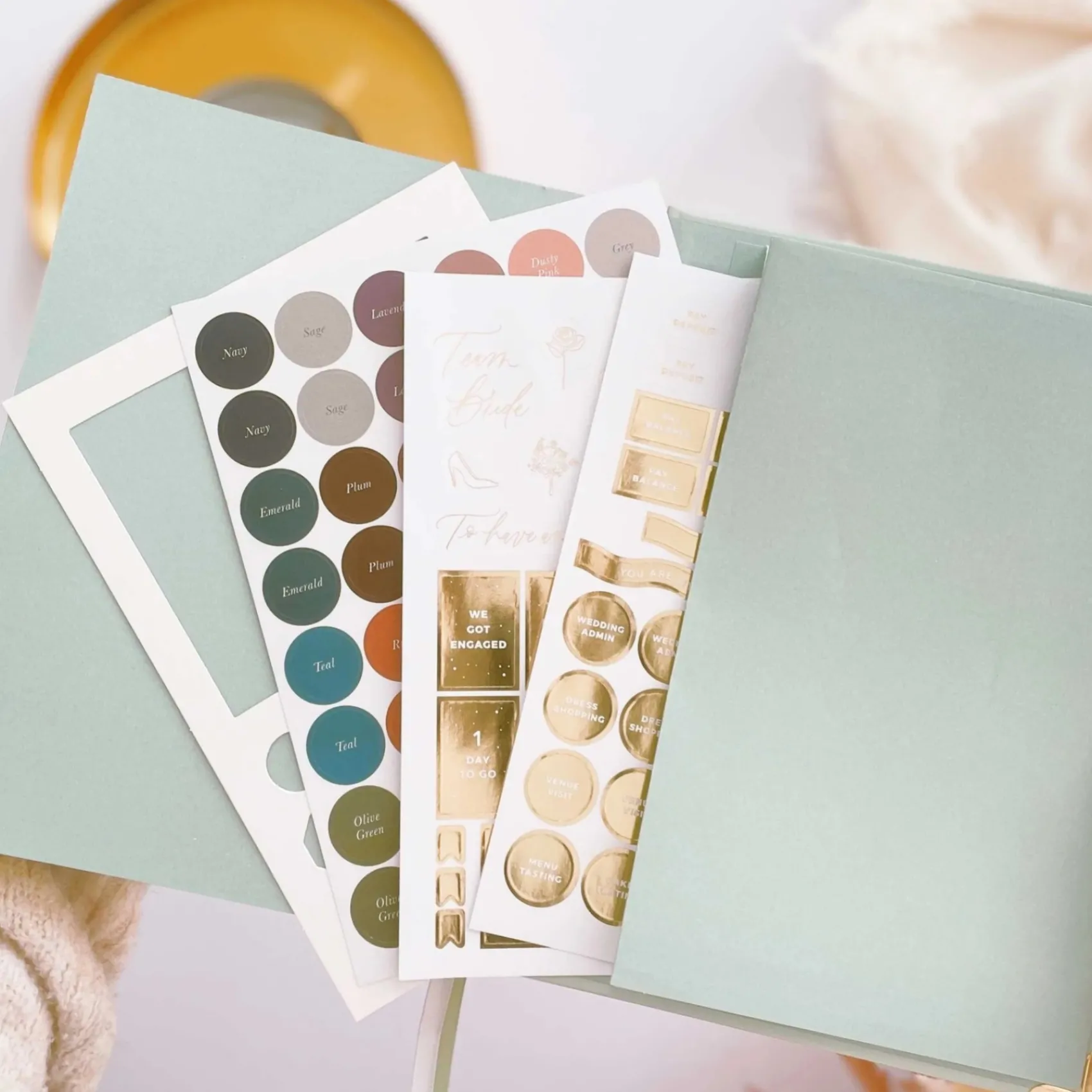Blush & Gold Wedding Planner Books | Engagement Gifts*Eucalyptus Luxury Wedding Planner Book with Gilded Edges | L&F White/ Pale Green