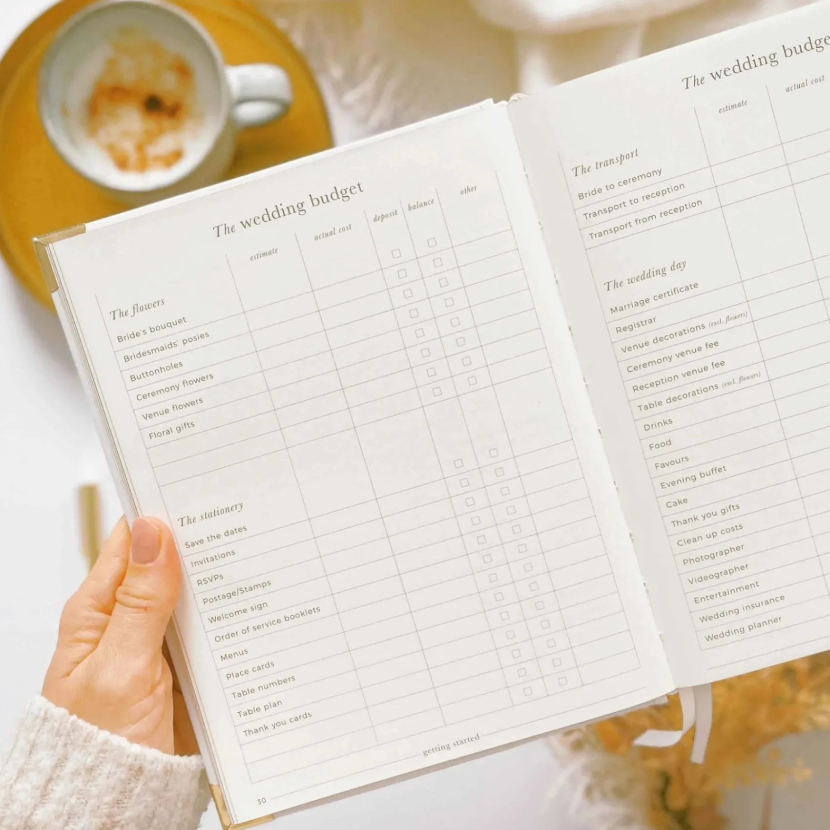 Blush & Gold Wedding Planner Books | Engagement Gifts*Eucalyptus Luxury Wedding Planner Book with Gilded Edges | L&F White/ Pale Green