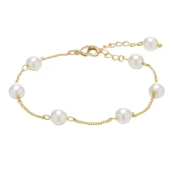 Lace & Favour Bridesmaid Gifts | Bride Gifts*Evie Gold Dainty Pearl Chain Bracelet Ivory/ Gold