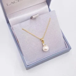 Lace & Favour Pearl Jewellery | Gold Wedding Jewellery*Evie Gold Dainty Pearl Pendant Necklace Ivory/ Gold