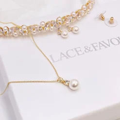 Lace & Favour Pearl Jewellery | Gold Wedding Jewellery*Evie Gold Dainty Pearl Pendant Necklace Ivory/ Gold