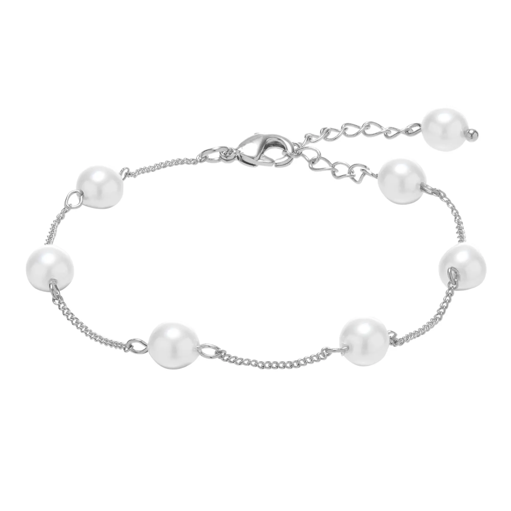 Lace & Favour Bridesmaid Gifts | Bride Gifts*Evie Silver Dainty Pearl Chain Bracelet Ivory/ Silver