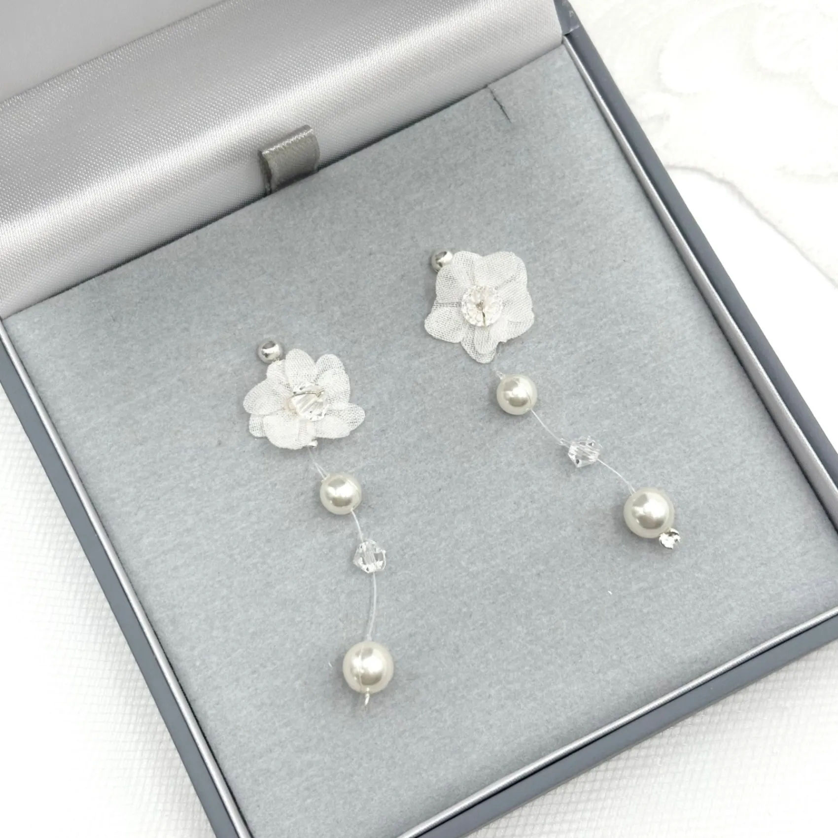 Beads & Beyond Pearl Jewellery | Silver Wedding Jewellery*Faerie Pearl and Crystal Drop Flower Earrings Ivory/ Silver